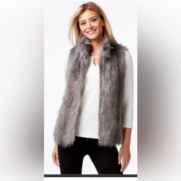Calvin Klein FAUX FUR VEST GRAY. SAVE - Picture 1 of 8